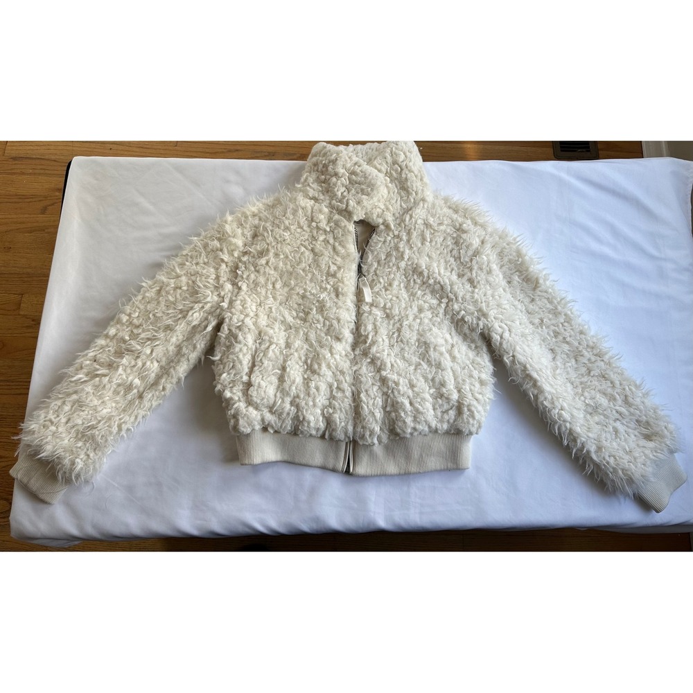Aeropostale Cream Fuzzy Sherpa Bomber Jacket Full Zip Womens‎ Size S